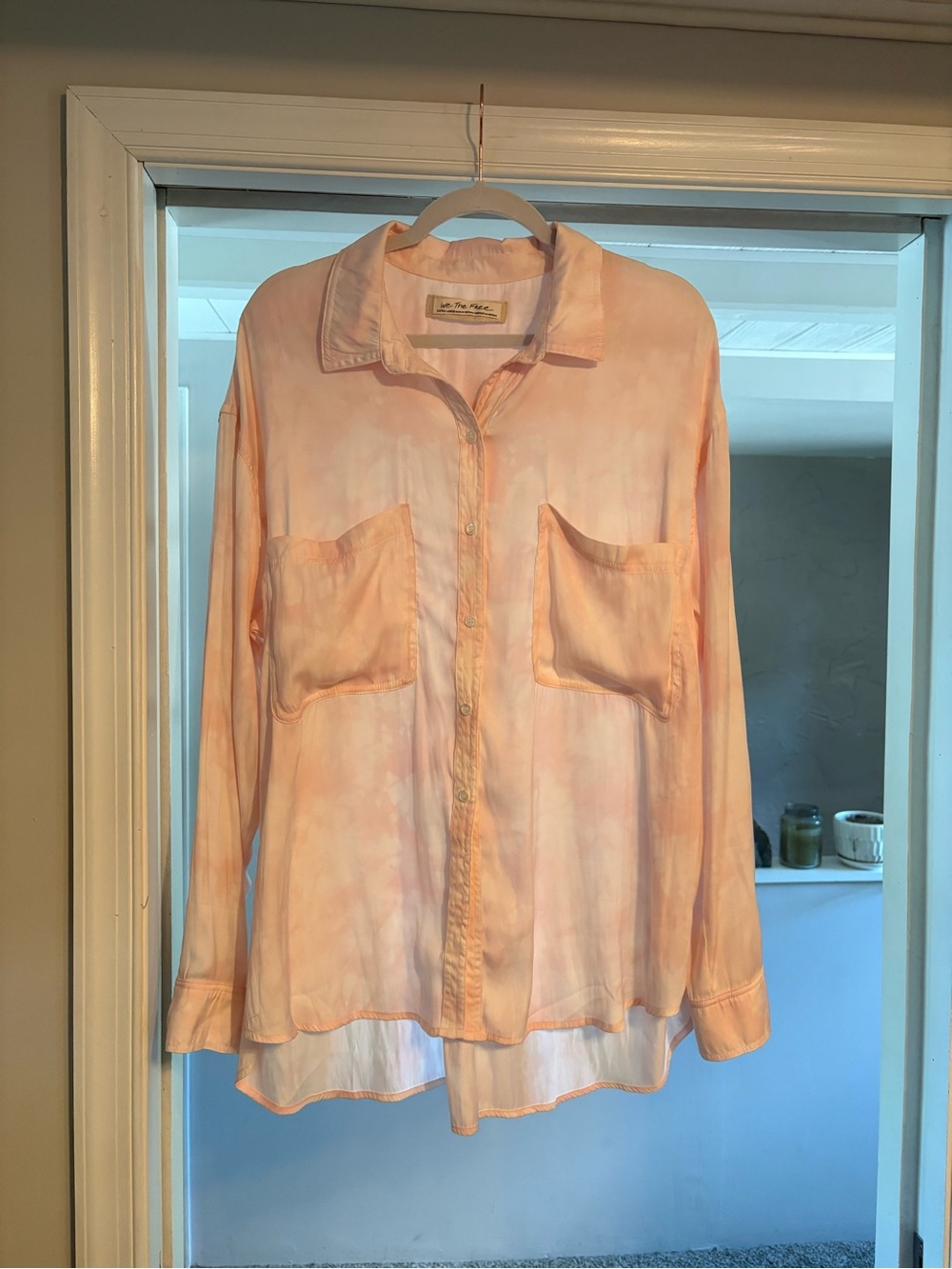 Free People Peach Tie-Dye Button-Down Shirt